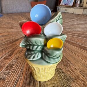 Vintage ceramic wall pocket measuring spoon holder kitschy kitchen decor